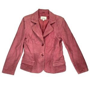Cherokee Suede Blazer Womens Size Large Pink Leather Front Button Jacket Vintage
